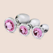 Pink Gem Glass Anal Plug Set