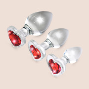 Red Heart Gem Glass Anal Plug Set